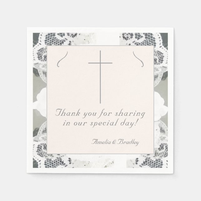 Servilleta De Papel Boda de encaje rosa champagne (Anverso)