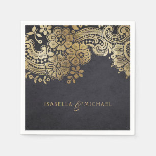 Servilleta De Papel Boda de encaje vintage elegante de color negro fal