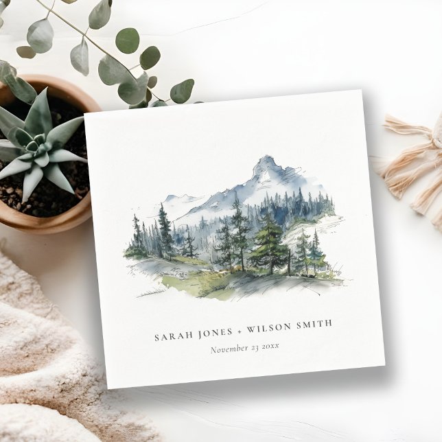 Servilleta De Papel Boda de esbozo del paisaje montañoso de Blue Green (Subido por el creador)