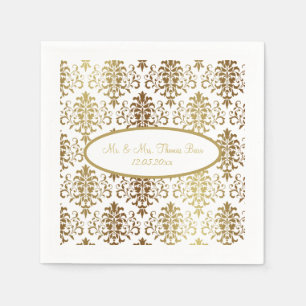 Servilleta De Papel Boda de escritura blanca Damask Gold Elegant