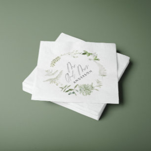 Servilleta De Papel Boda de escritura botánica moderna y elegante