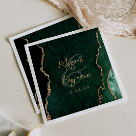 Servilleta De Papel Boda de escritura dorada y ágata verde esmeralda