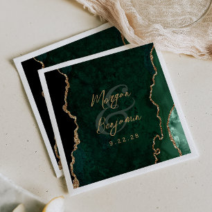 Servilleta De Papel Boda de escritura dorada y ágata verde esmeralda