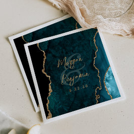 Servilleta De Papel Boda de escritura en oro con ágata azul teal