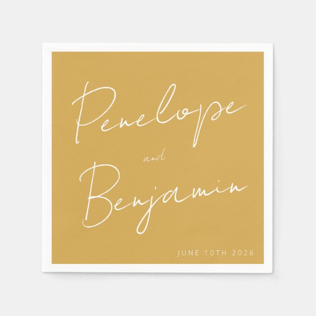 Servilleta De Papel Boda de escritura manuscrita moderna Boho Amarillo (Anverso)