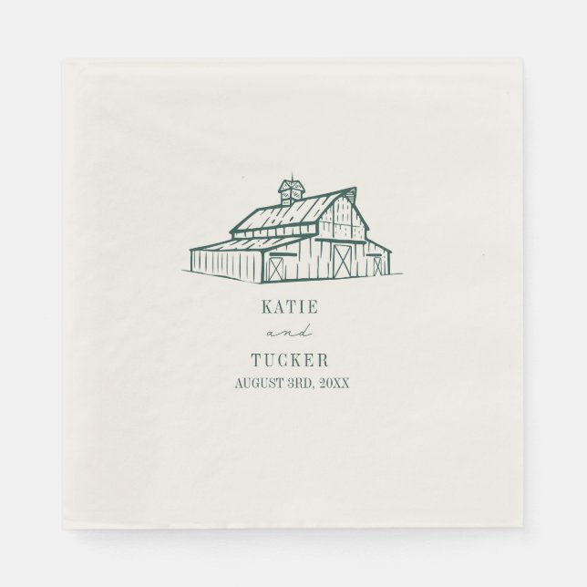 Servilleta De Papel Boda de Esmeralda de Barn Rústico (Anverso)