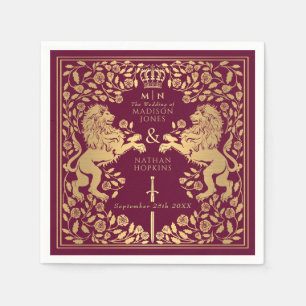 Servilleta De Papel Boda de espada medieval del León Real Rojo