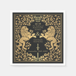 Servilleta De Papel Boda de espadas medievales del León Real Negro