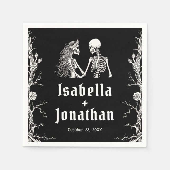 Servilleta De Papel Boda de Esqueletos de Halloween góticos blancos y  (Anverso)