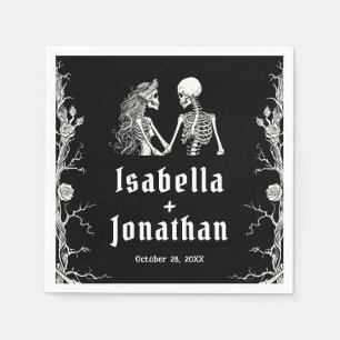 Servilleta De Papel Boda de esqueletos góticos de Halloween en blanco 