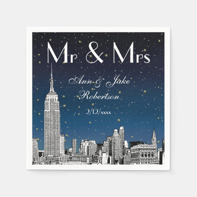 Servilleta De Papel Boda de estrellas azules Etched NYC Skyline (Anverso)