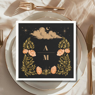 Servilleta De Papel Boda de Estrellas Negras Celestiales con Monograma