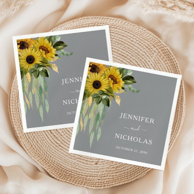 Servilleta De Papel Boda de eucalipto de girasol moderno (Modern Sunflower Eucalyptus Wedding Napkins)