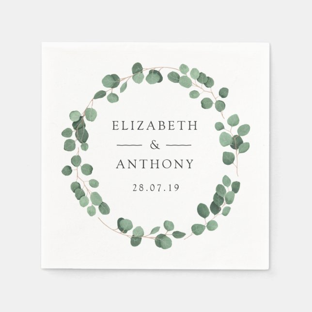 Servilleta De Papel Boda de eucalipto verde bosque acuarela (Anverso)