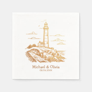 Servilleta De Papel Boda de faro náutico personalizado de oro