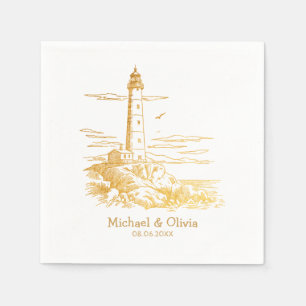 Servilleta De Papel Boda de faro náutico personalizado en oro