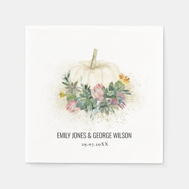 SERVILLETA DE PAPEL BODA DE FAUNA SUCULENTE DE LA PROTEA BLANCA DE ROP (Anverso)