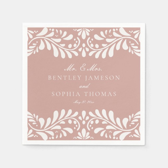 Servilleta De Papel Boda de Fiesta de Estilo Español de Talavera Rosa (Anverso)