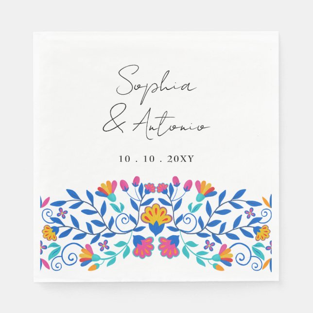 Servilleta De Papel Boda de Fiesta Floral Mexicana Vibrante (Anverso)