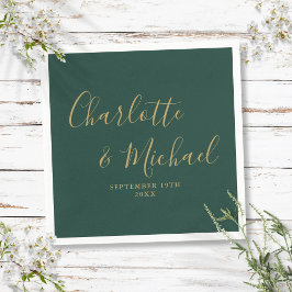 Servilleta De Papel Boda De Firmas Elegante De Emeralda Verde Y Oro