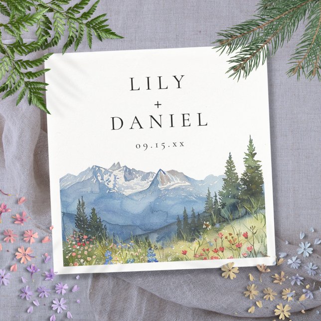 Servilleta De Papel Boda de Flor Silvestre de Montaña Moderna (Modern Mountain Wildflower Wedding Napkins)