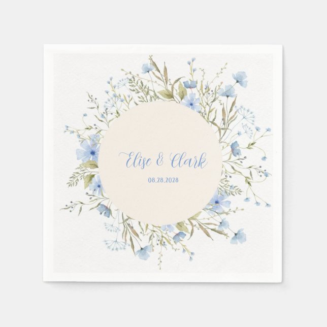 Servilleta De Papel Boda de Flor Silvestre Rustic Dusty Blue Delicate (Anverso)
