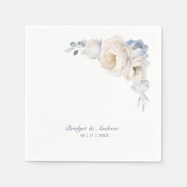 Servilleta De Papel Boda de Floral Azul Azul (Anverso)
