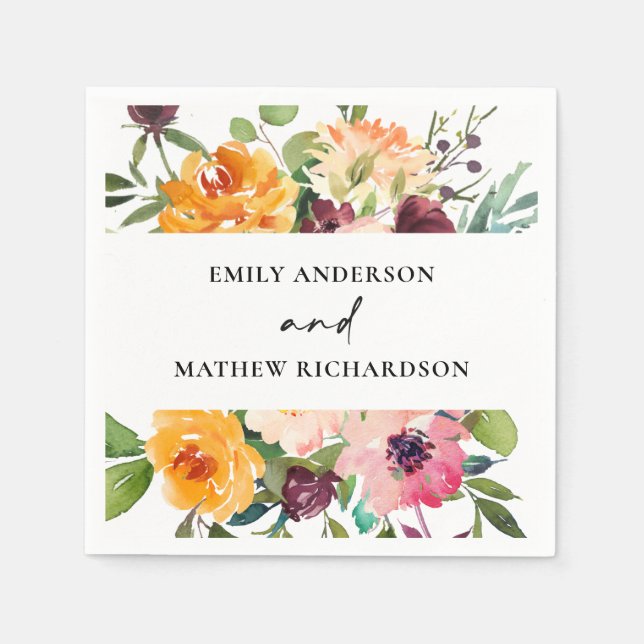 SERVILLETA DE PAPEL BODA DE FLORAL BUNCH DE NARANJA AMARILLO RUBOR LUM (Anverso)