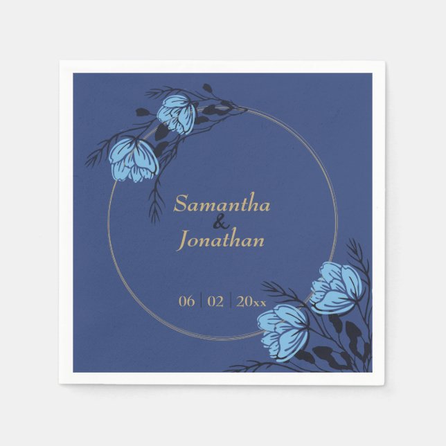 Servilleta De Papel Boda de flores azules (Anverso)