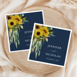 Servilleta De Papel Boda de flores azules de girasol y eucalipto