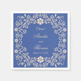 Servilleta De Papel Boda de flores azules rústicas mexicanas