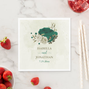 Servilleta De Papel boda de flores beige verde esmeralda