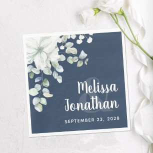 Servilleta De Papel Boda de flores blancas acuarela romántica floral