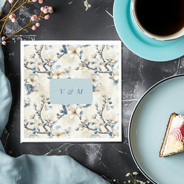 Servilleta De Papel Boda de flores blancas azules de primavera  (Subido por el creador)