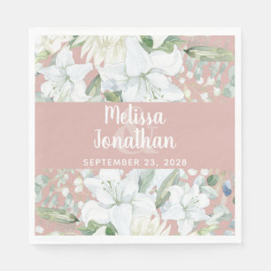 Servilleta De Papel Boda de flores blancas florales de color acuático 