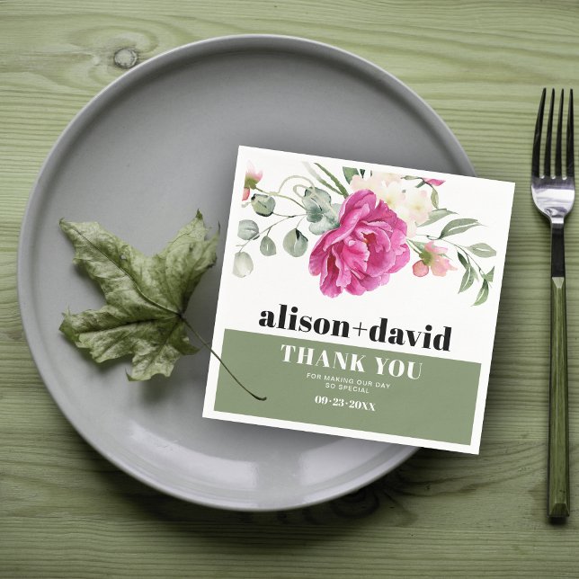 Servilleta De Papel Boda de flores blancas rosadas de rama eucalipto (Subido por el creador)