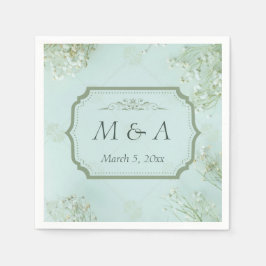 Servilleta De Papel Boda de Flores Blancas Verde azuladas Pastel