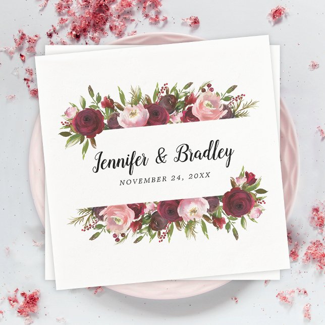 Servilleta De Papel Boda de Flores Burgundy Rosadas Rústicas (Subido por el creador)