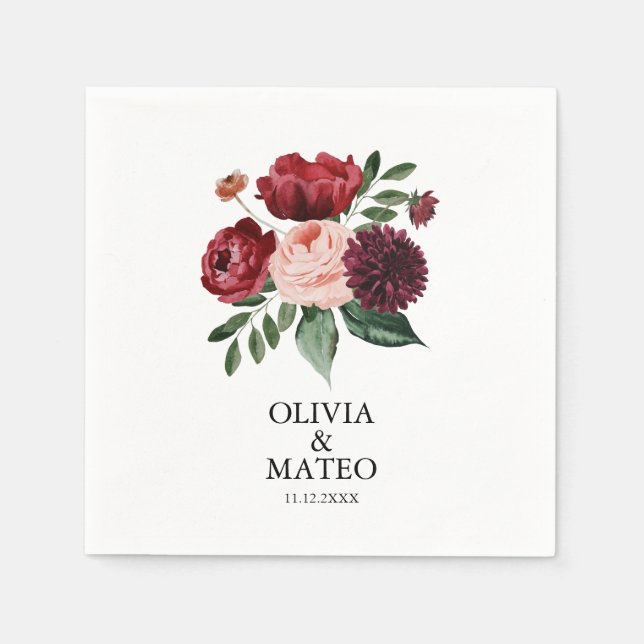 Servilleta De Papel Boda de flores de Borgoña de otoño (Anverso)