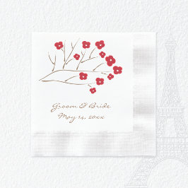 Servilleta De Papel Boda de flores de cerezo rojas de rama de árbol
