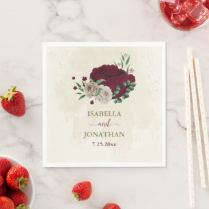 Servilleta De Papel Boda de flores de champán de Borgoña