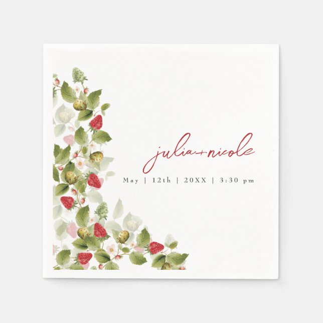 Servilleta De Papel Boda de flores de fresa silvestres de dulce rojo (Anverso)