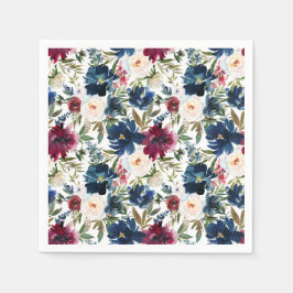 Servilleta De Papel Boda de flores de la marina de borgoña acuarela