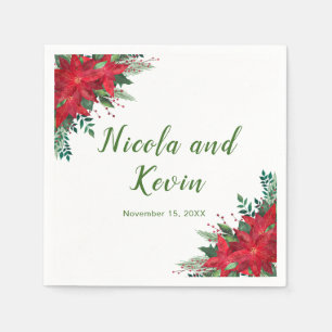 Servilleta De Papel Boda de flores de la poinsettia roja de los navida