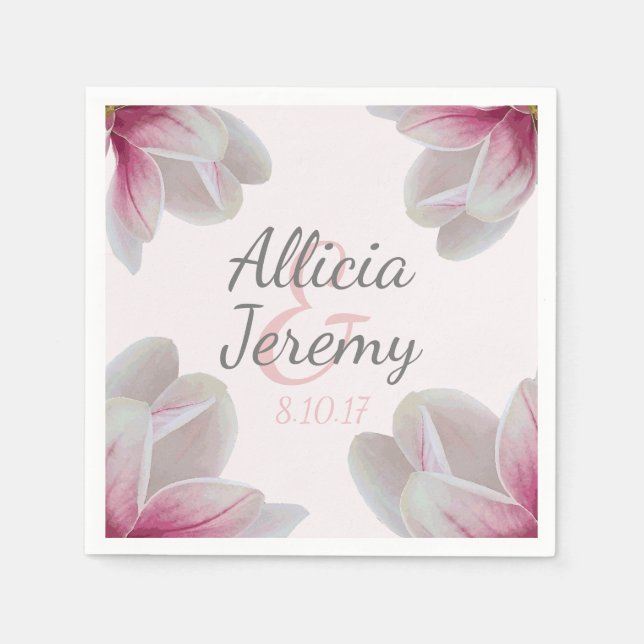 Servilleta De Papel Boda de flores de magnolia rosa del sur (Anverso)