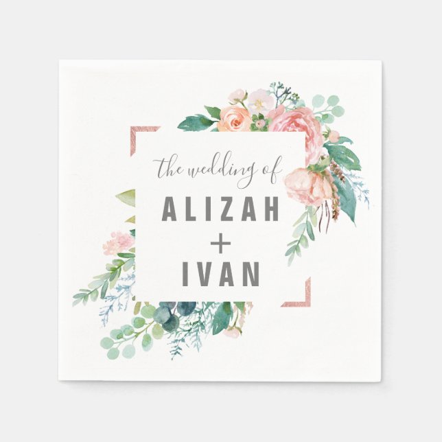 Servilleta De Papel Boda de flores de peonía romántica (Anverso)