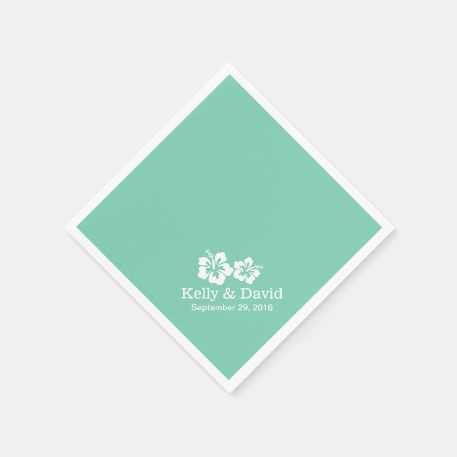 Servilleta De Papel Boda de Flores Hibiscus Green Mint Tropical (Borde)