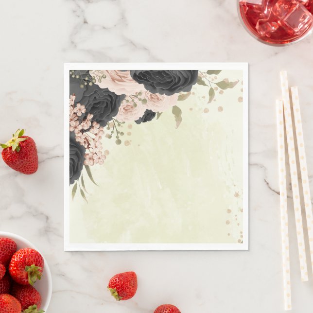 Servilleta De Papel boda de flores rosadas negras (In situ)