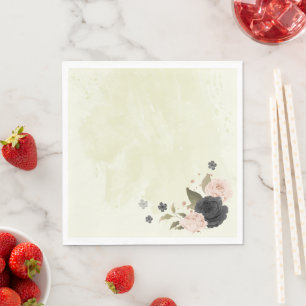 Servilleta De Papel boda de flores rosadas negras