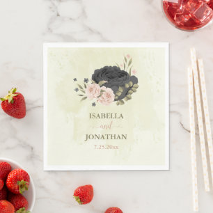 Servilleta De Papel boda de flores rosadas negras